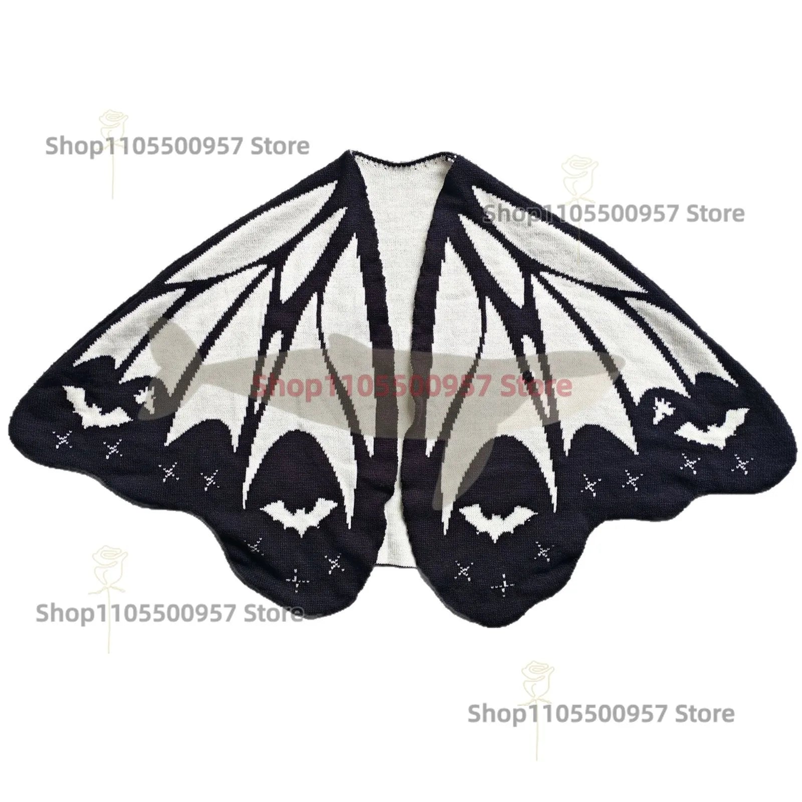 NEW Bat Black and White Knitted Shawl Cape Cardigan Women's Asymmetric Halloween Shawl Ghost Knitwear Coat Shawl
